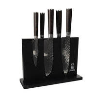 Shinrai Knives - Hammered Damast BR 5-delige Messenset + Magnetisch Messenblok Dubbelzijdig - Zwart