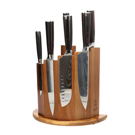 Shinrai Knives - Damascus Print 7-delige Messenset + Magnetisch Messenblok Scalae - Acacia hout Shinrai Knives - Damascus Print 7-delige Messenset + Magnetisch Messenblok Scalae - Acacia hout