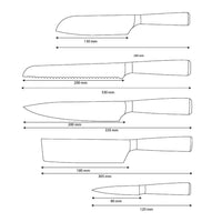 Shinrai Knives - Damascus Print Epoxy Sapphire 5-delige Messenset - Koksmes + Broodmes + Nakiri + Kleine Santoku + Schilmes