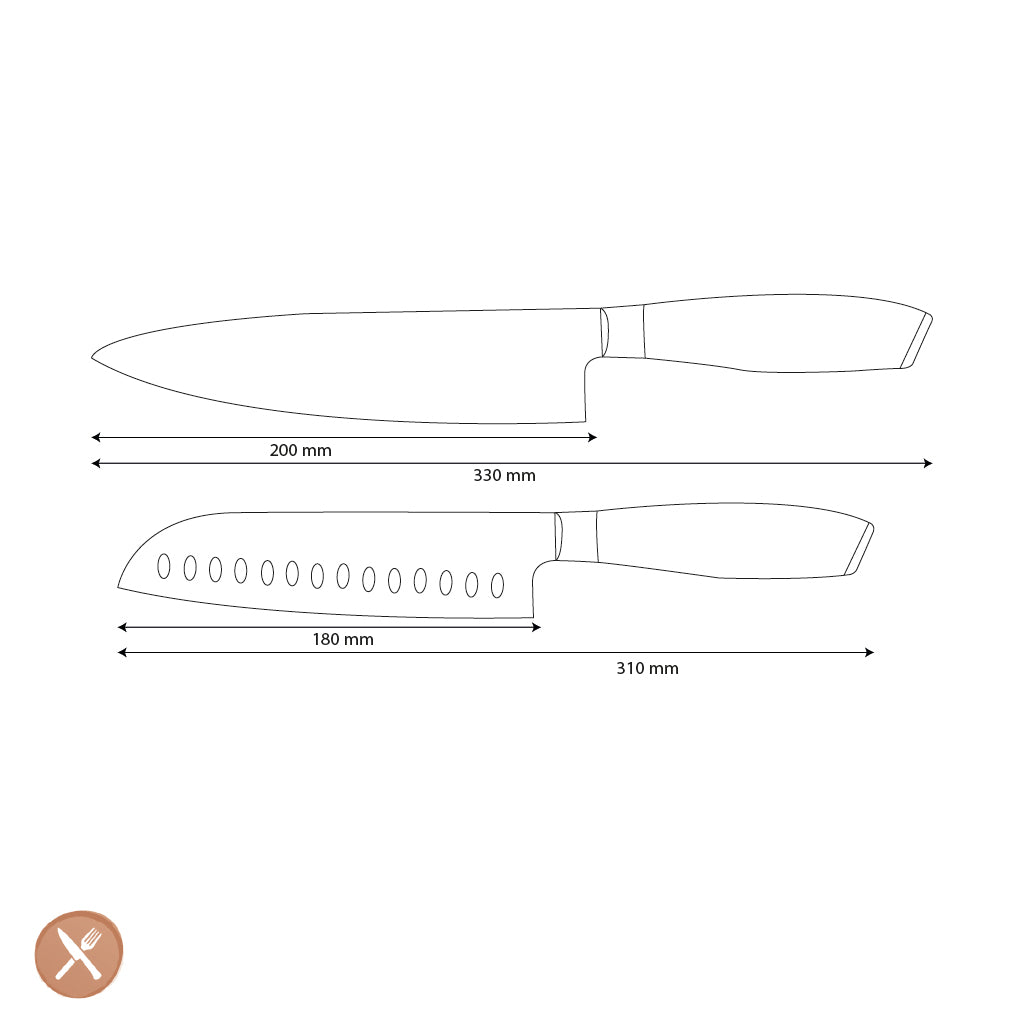 Shinrai Knives - Damast Pakka Wood 2-delige Messenset - Koksmes + Santoku mes