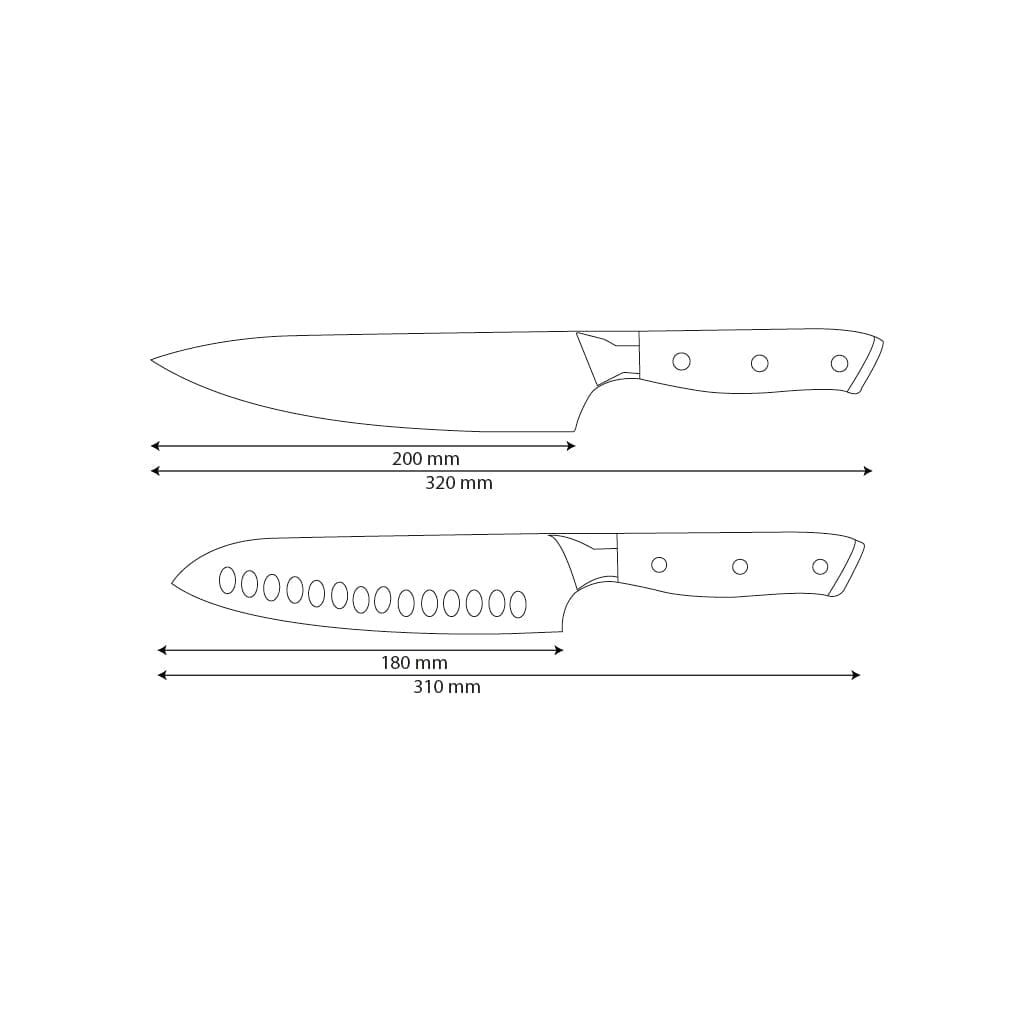 Shinrai Knives - Parelmoer Jewels 2-delige Damascus Messenset - Koksmes + Santoku mes