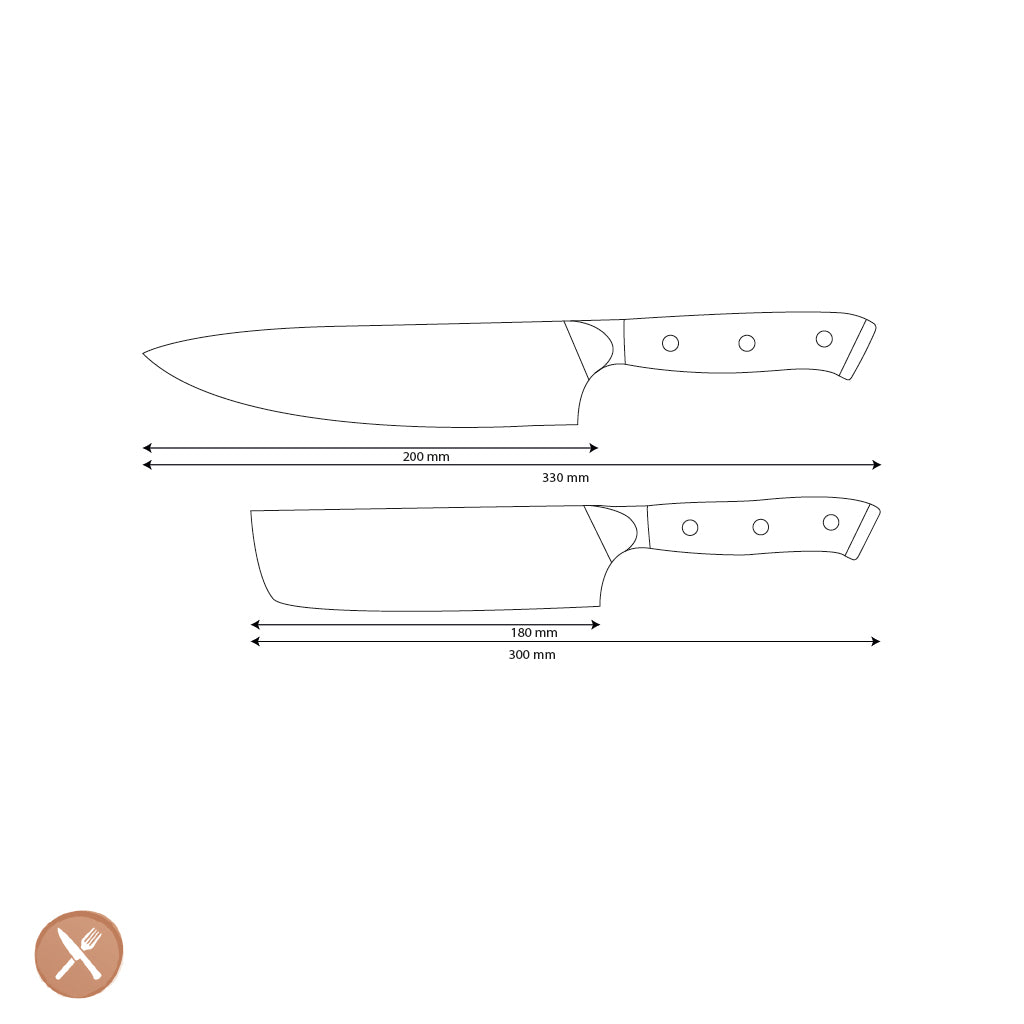 Shinrai Knives - Eclipse 2-delige Damascus Messenset - Koksmes + Nakiri