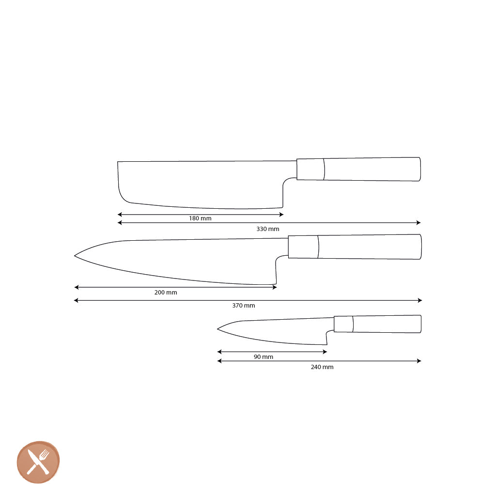 Couteaux Shinrai - Ensemble de couteaux Damas 3 pièces Takumi Kaza - Couteau de chef + Nakiri + Couteau d'office