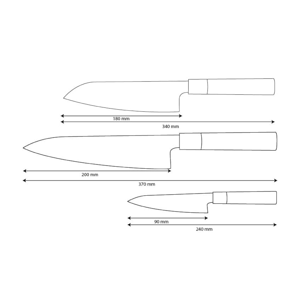Couteaux Shinrai - Ensemble de couteaux Damas 3 pièces Takumi Kaza - Couteau de chef + Santoku + Couteau d'office