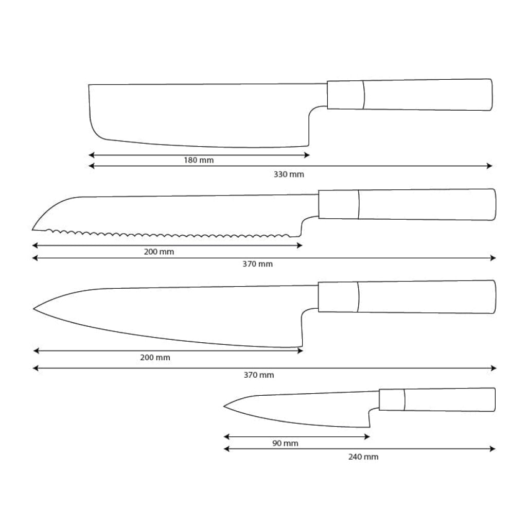 Shinrai Knives - Takumi Kaza 4-delige Damascus Messenset - Koksmes + Broodmes + Nakiri + Schilmes