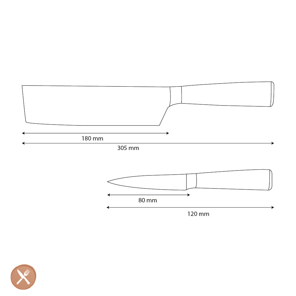 Shinrai Knives - Damascus Print 2-delige Messenset - Nakiri + Schilmes