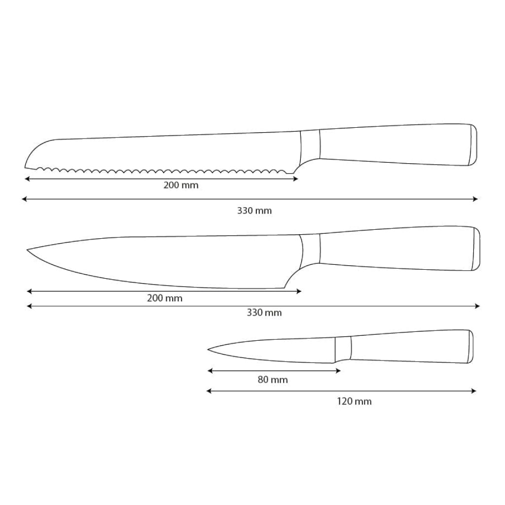 Shinrai Knives - Damascus Print 3-delige Messenset - Koksmes + Broodmes + Schilmes