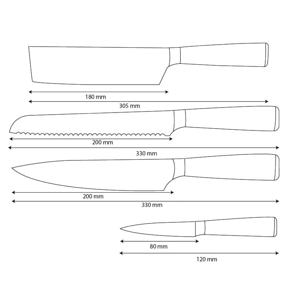 Shinrai Knives - Damascus Print Epoxy Onyx 4-delige Messenset - Koksmes + Broodmes + Nakiri + Schilmes