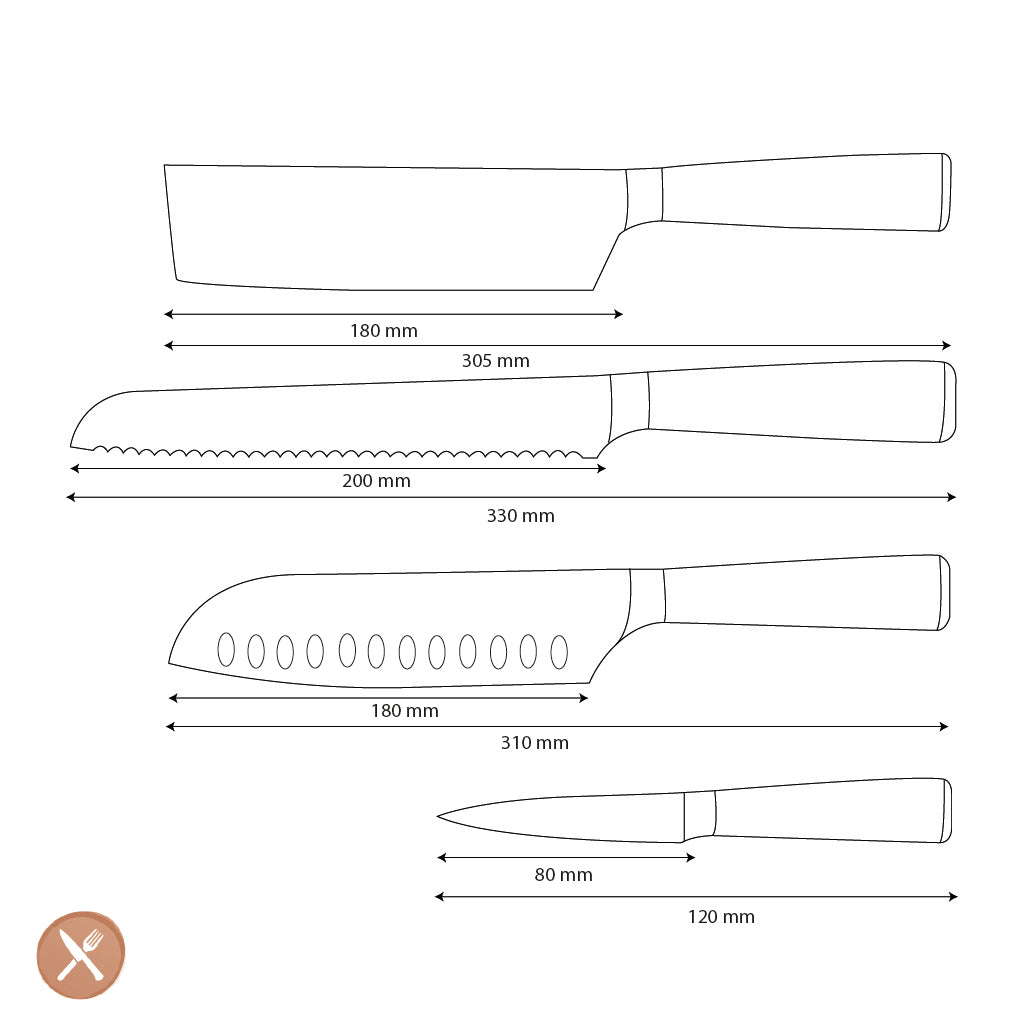 Shinrai Knives - Damascus Print Epoxy Onyx 4-delige Messenset - Santoku + Broodmes + Nakiri + Schilmes