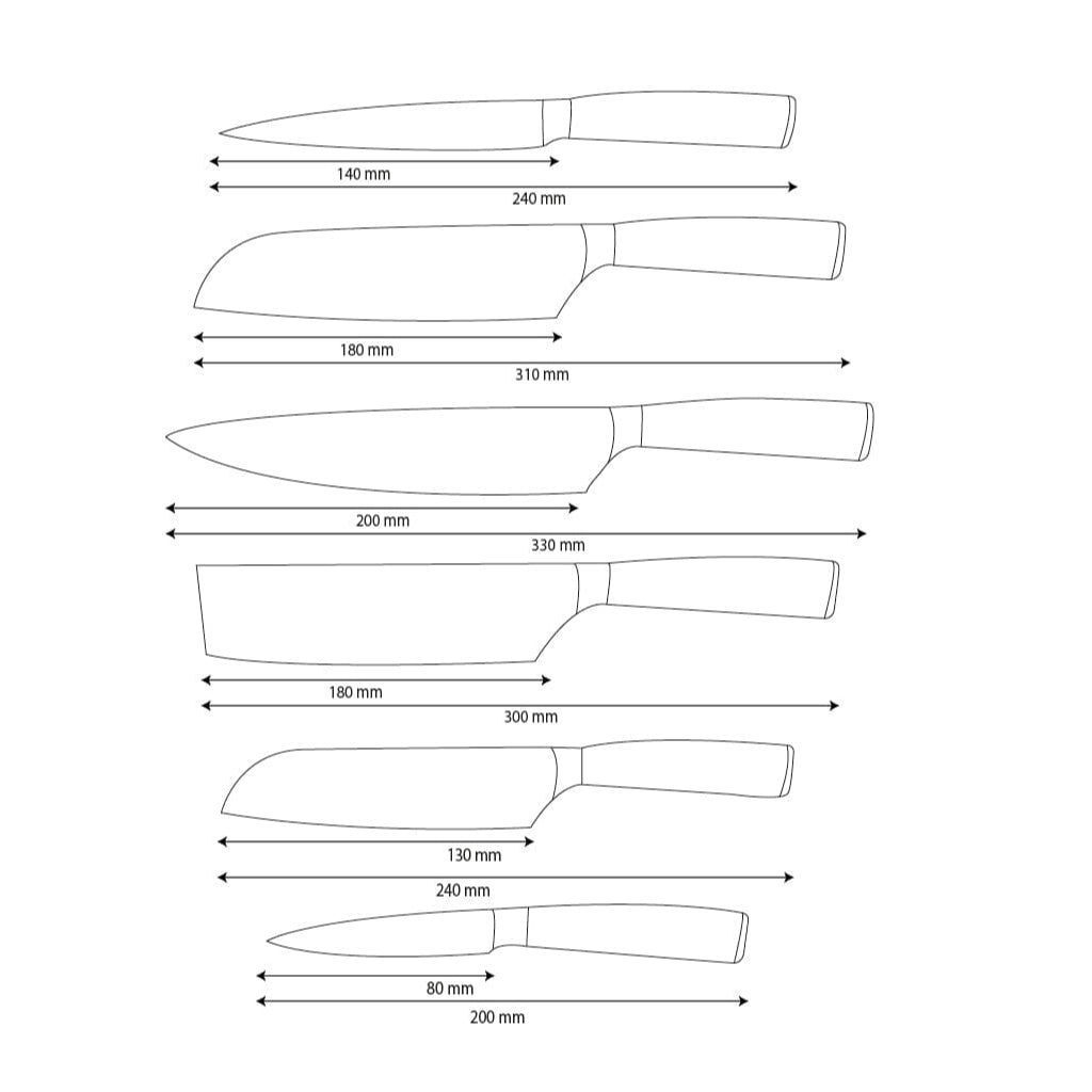 Shinrai Knives - Hammered RVS 6-delige Messenset