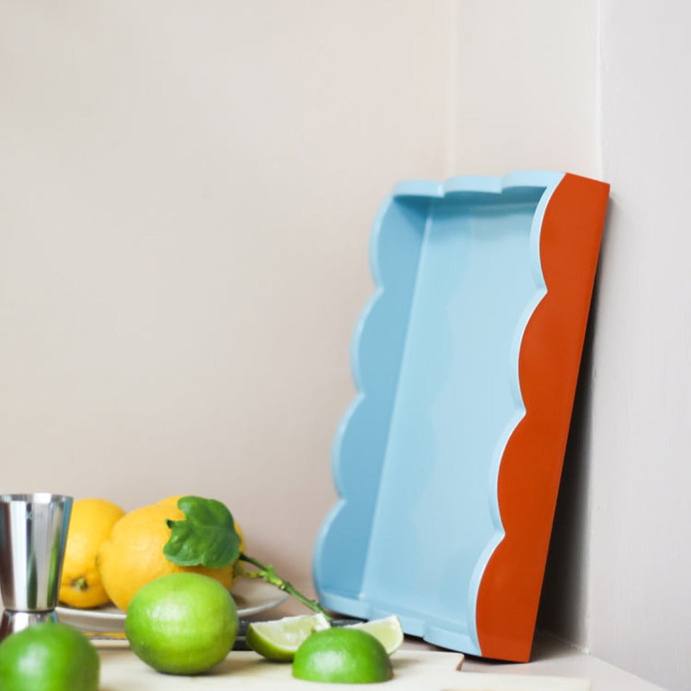 Addison Ross - Dienblad Scalloped - Orange & Chambray - 28x20 cm