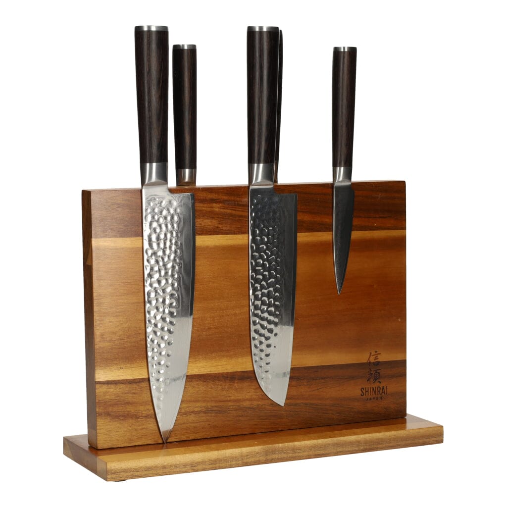 Hammered Damast BR 5-Delige Messenset + Magnetisch Messenblok Messenset met blok Shinrai Japan