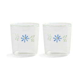 &Klevering - Glas flora blauw set van 2 &Klevering - Glas flora blauw set van 2 Drinkglazen &Klevering