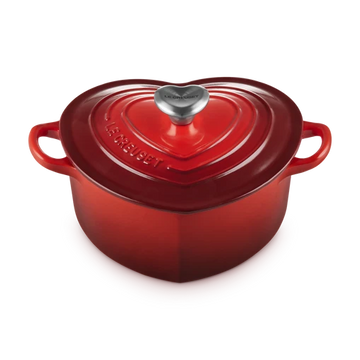 Le Creuset - Braadpan "Hart" in Geëmailleerd Gietijzer met RVS Hartjesknop Braadpan Le Creuset