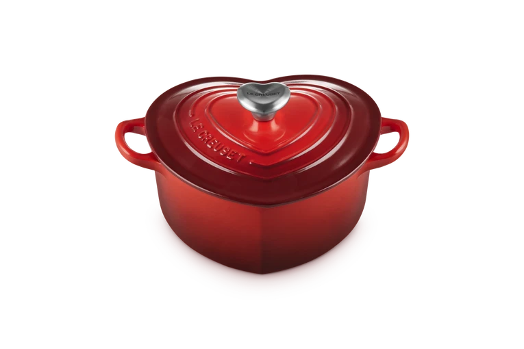 Le Creuset - Braadpan "Hart" in Geëmailleerd Gietijzer met RVS Hartjesknop Braadpan Le Creuset
