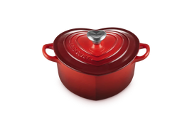 Le Creuset - Braadpan  Le Creuset - Braadpan "Hart" in Geëmailleerd Gietijzer met RVS Hartjesknop Braadpan Le Creuset