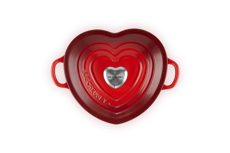 Le Creuset - Braadpan "Hart" in Geëmailleerd Gietijzer met RVS Hartjesknop Braadpan Le Creuset