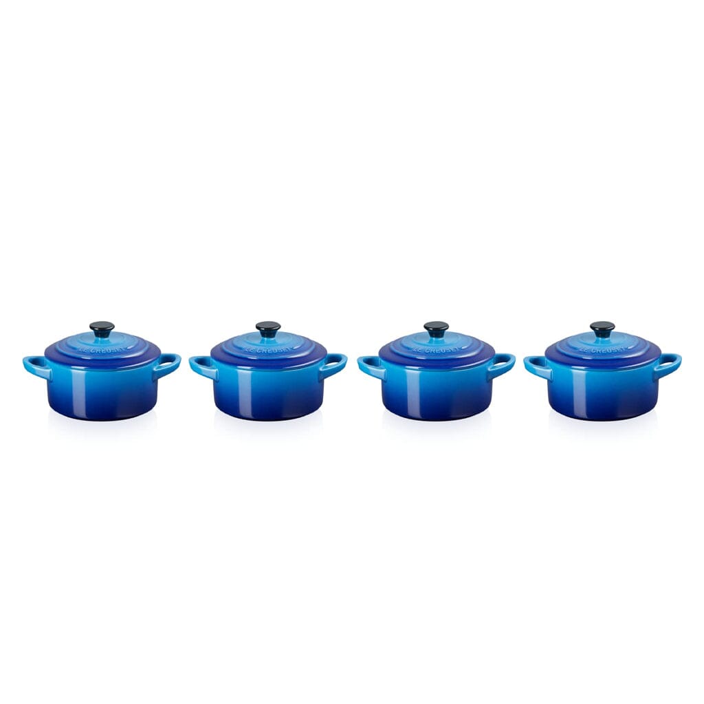 Le Creuset - Set van 4 Mini-Braadpannen Azure 10cm 0,25l Pannenset Le Creuset