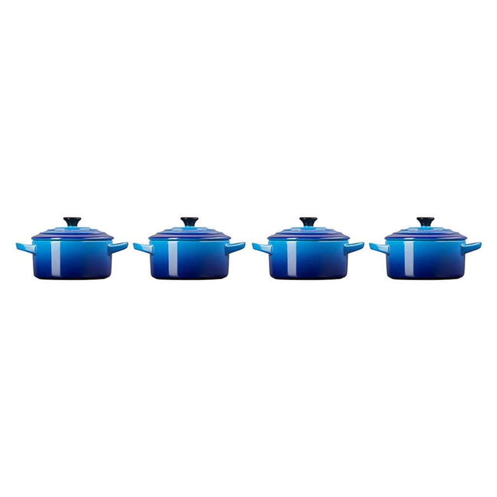 Le Creuset - Set van 4 Mini-Braadpannen Azure 10cm 0,25l Pannenset Le Creuset