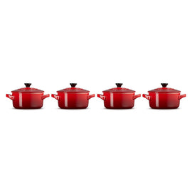 Le Creuset - Set van 4 Mini-Braadpannen Kersenrood 10cm 0,25l Le Creuset - Set van 4 Mini-Braadpannen Kersenrood 10cm 0,25l Pannenset Le Creuset