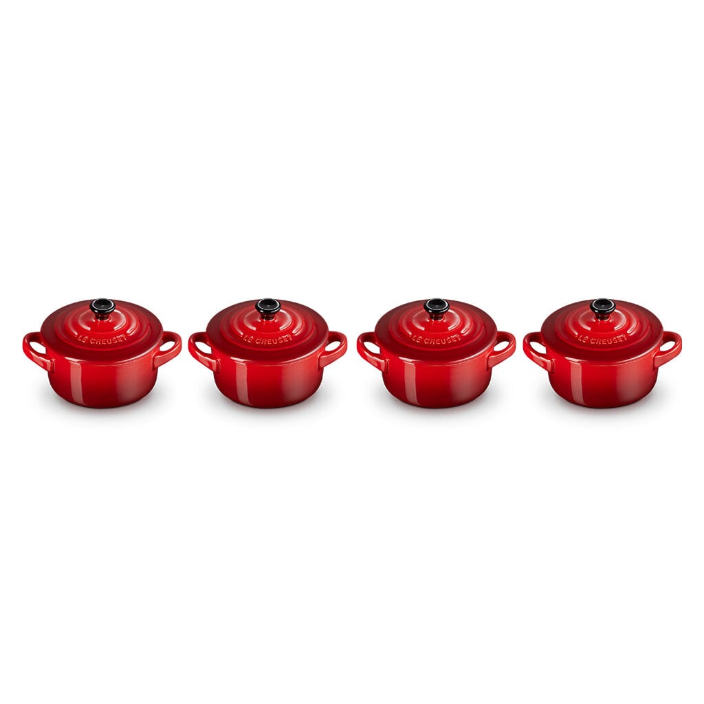 Le Creuset - Set van 4 Mini-Braadpannen Kersenrood 10cm 0,25l Pannenset Le Creuset