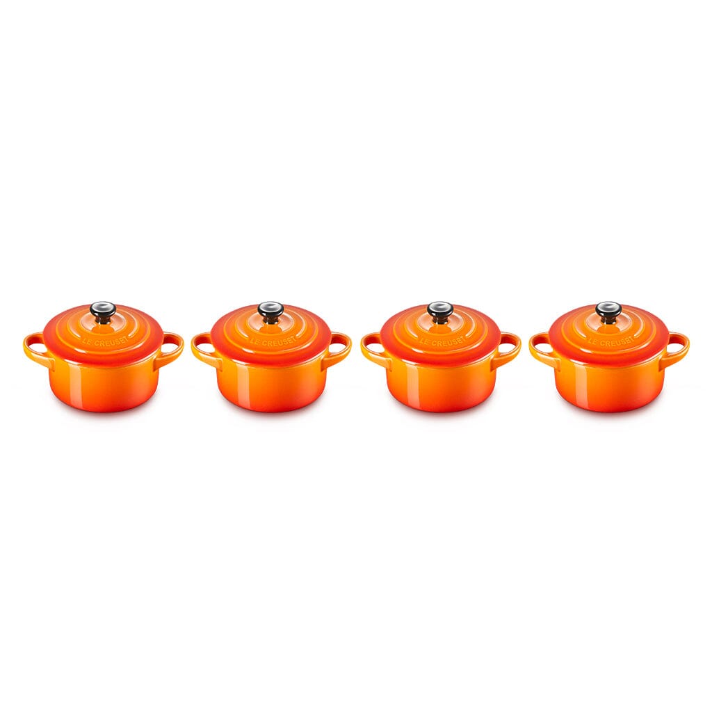 Le Creuset - Set van 4 Mini-Braadpannen Oranjerood 10cm 0,25l Pannenset Le Creuset