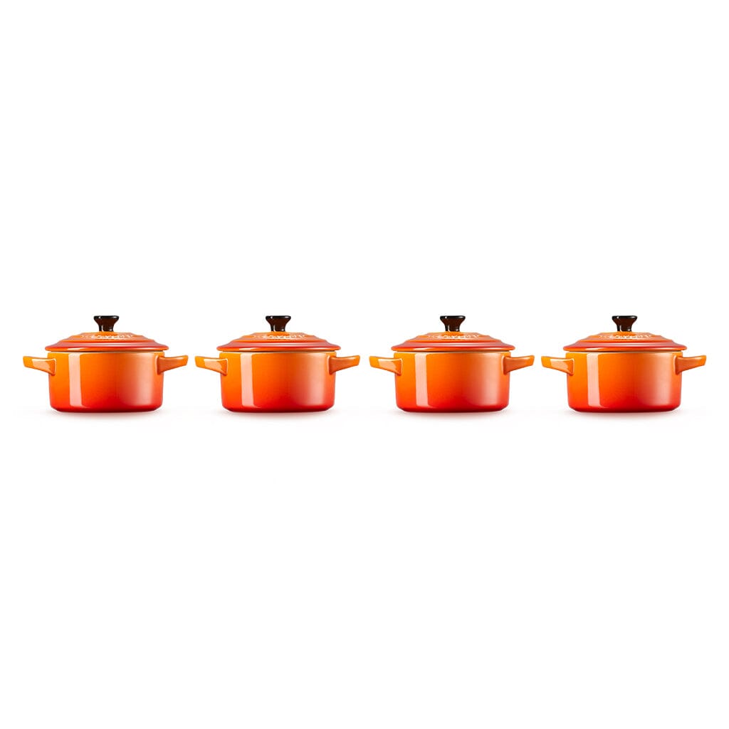 Le Creuset - Set van 4 Mini-Braadpannen Oranjerood 10cm 0,25l Pannenset Le Creuset