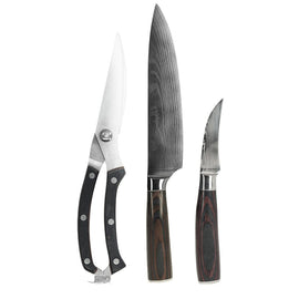 Shinrai Knives - Damascus Print 3-delige Outdoor Messenset Shinrai Japan - Damascus Print 3-delige Outdoor Messenset Messenset Shinrai Japan