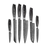 Shinrai Japan - Damast Pakka Wood 6-delige Messenset + Magnetisch Messenblok Scalae - Acacia hout Shinrai Japan