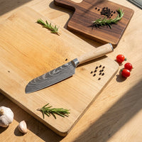 Shinrai Knives - Akari Damascus Print 6-delige Messenset + Messenblok Cito Enkelzijdig Messenset met blok Shinrai Knives