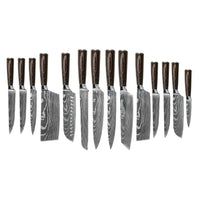 Shinrai Knives - Damascus Print 15-delige Messenset - Master collection XXL set + Blok Messenset met blok Shinrai Knives
