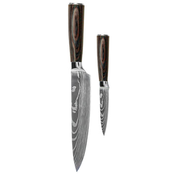 Shinrai Knives - Damascus Print 2-delige Messenset - Koksmes + Schilmes Messenset Shinrai Knives