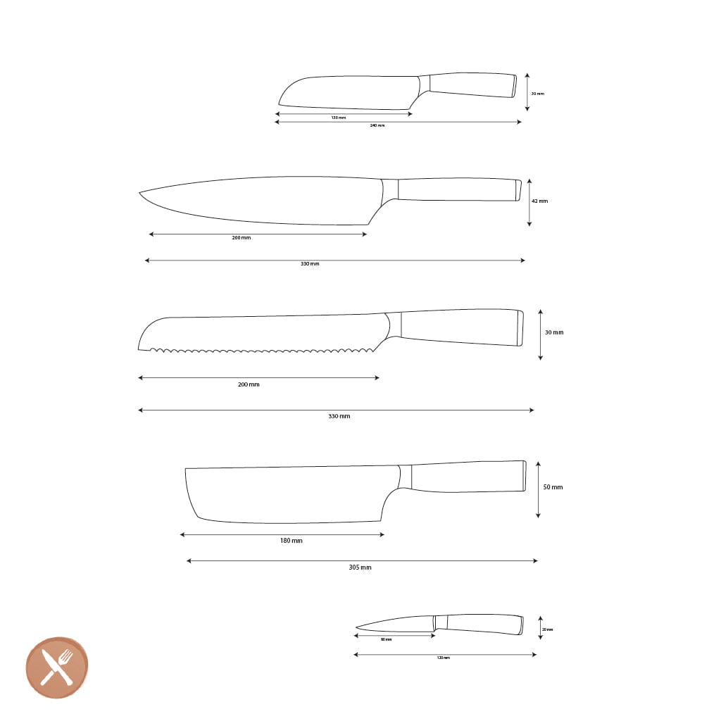 Shinrai Knives - Damascus Print 5-delige Messenset Messenset Shinrai Knives