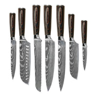 Shinrai Knives - Damascus Print 7-delige Messenset + Messenblok Rotate Messenset met blok Shinrai Knives