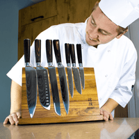 Shinrai Knives - Damascus Print Mega Bundel - All you need Messenset met blok, snijplank en slijpsteen Shinrai Knives