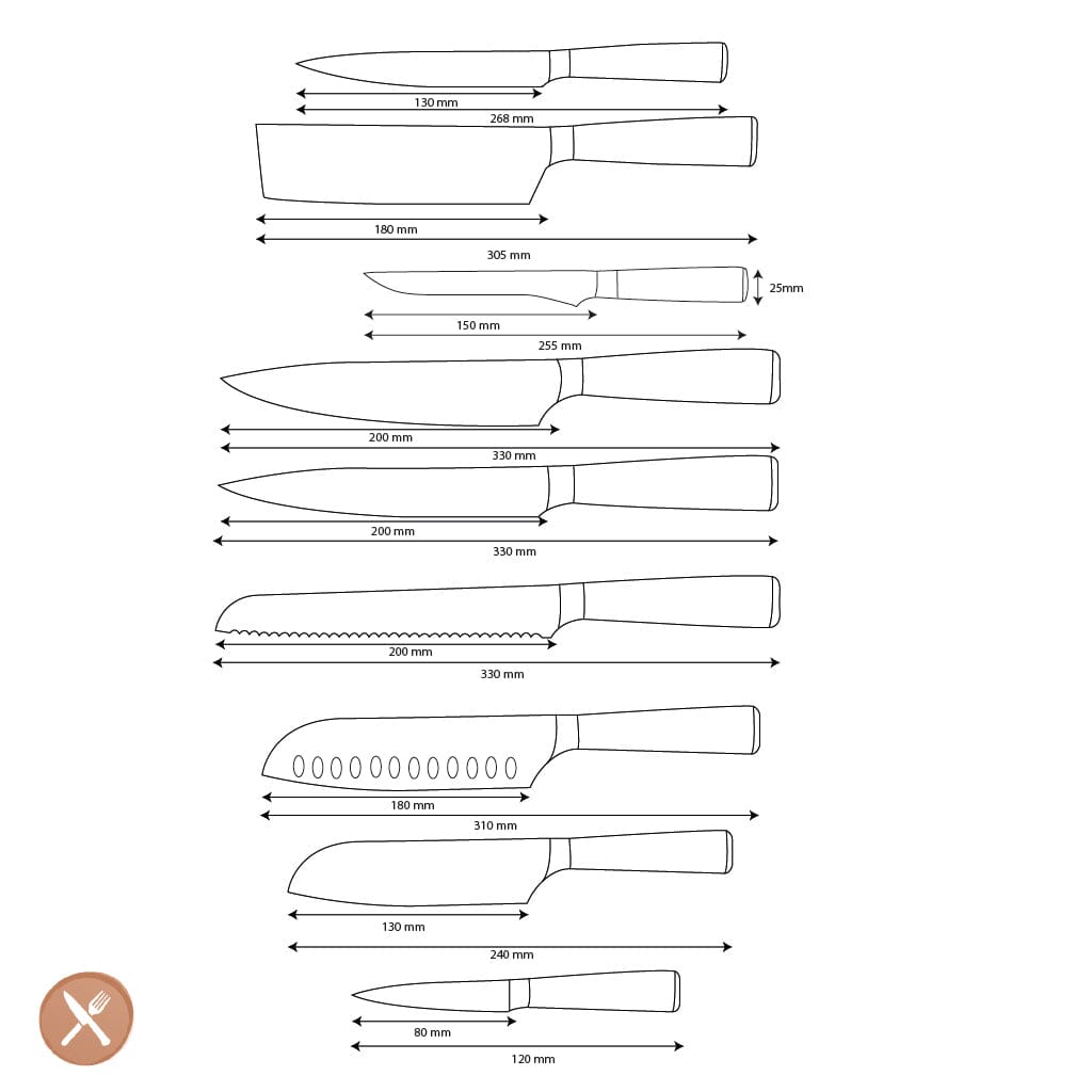 Shinrai Knives - Damascus Print Onyx Epoxy 9-delige Messenset Messenset Shinrai Knives