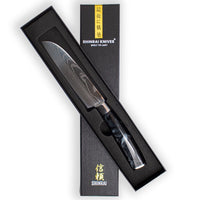 Shinrai Knives - Damascus Print Onyx Santoku mes 13 cm Santokumes Shinrai Knives