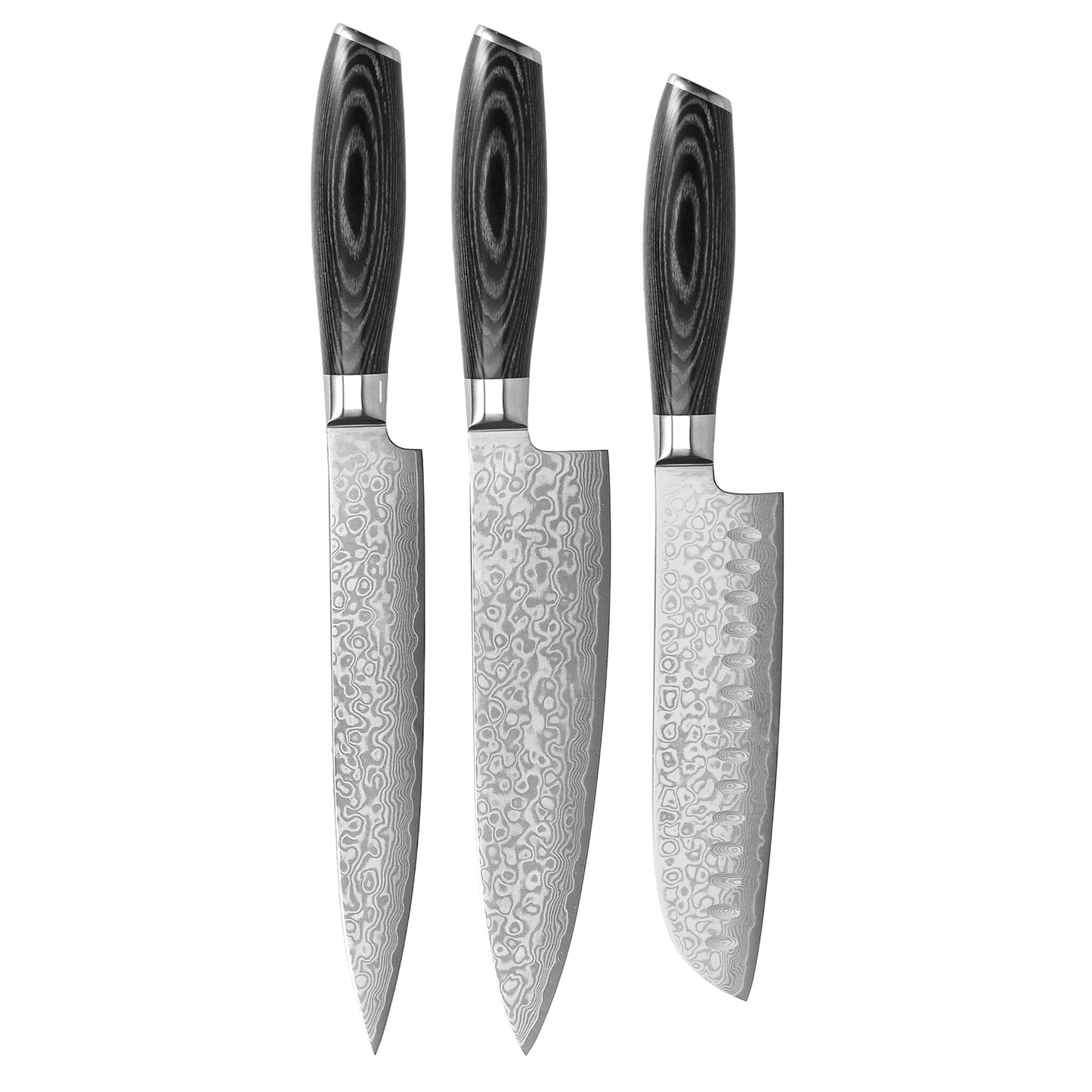 Shinrai Knives - Damast Pakka Wood 3-Delige Messenset Messenset Shinrai Knives