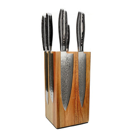 Shinrai Knives - Damast Pakka Wood 6-delige Messenset + Messenblok Rotate Shinrai Knives - Damast Pakka Wood 6-delige Messenset + Messenblok Rotate Messenset met blok Shinrai Knives