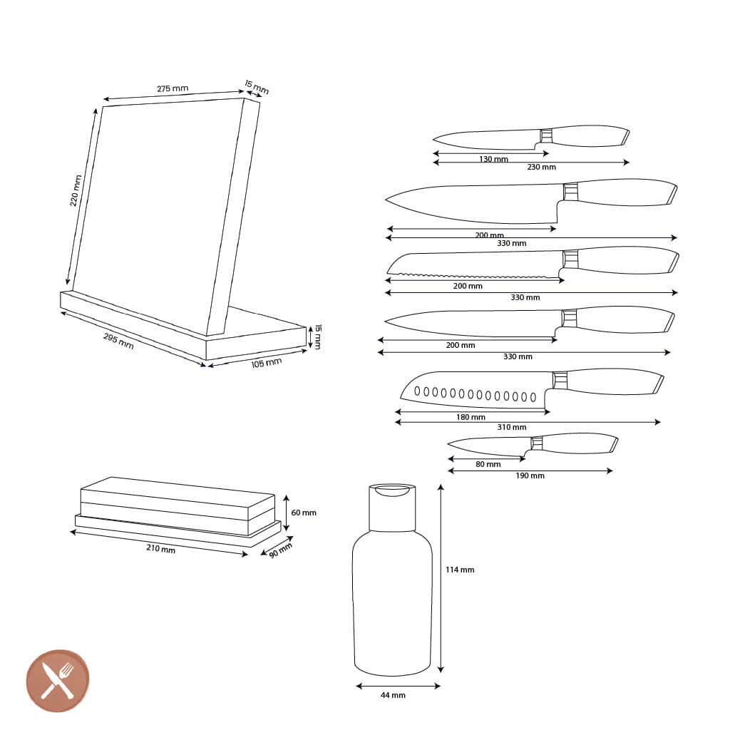Shinrai Knives - Damast Pakka Wood Mega Bundel - All you need Messenset met blok, snijplank en slijpsteen Shinrai Knives