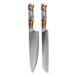 Shinrai Knives - Eclipse 2-delige Damascus Messenset - Koksmes + Broodmes Shinrai Knives - Eclipse 2-delige Damascus Messenset - Koksmes + Broodmes Messenset Shinrai Knives