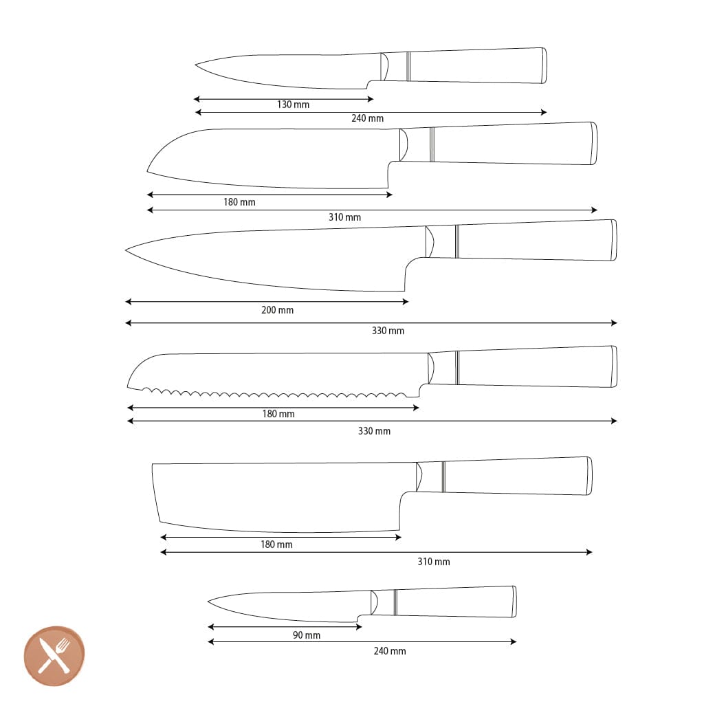 Shinrai Knives - Epoxy Onyx Damascus 6-delige Damascus Messenset Messenset Shinrai Knives