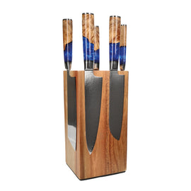 Shinrai Knives - Epoxy Sapphire 6-delige Messenset + Messenblok Rotate Shinrai Knives - Epoxy Sapphire 6-delige Messenset + Messenblok Rotate Messenset met blok Shinrai Knives