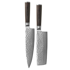 Shinrai Knives - Hammered Damast BR 2-delige Messenset - Koksmes + Nakiri Shinrai Knives - Hammered Damast BR 2-delige Messenset - Koksmes + Nakiri Messenset Shinrai Knives