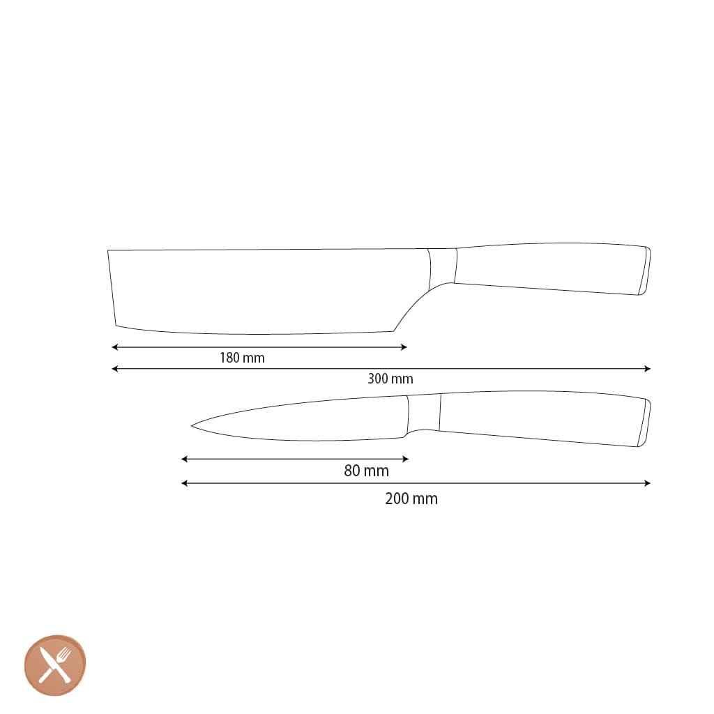 Shinrai Knives - Hammered RVS 2-delige Messenset - Nakiri + Schilmes Messenset Shinrai Knives