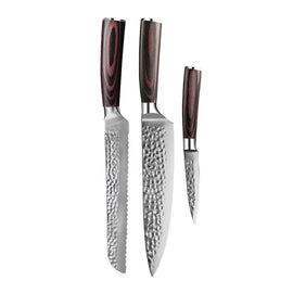 Shinrai Knives - Hammered RVS 3-delige Messenset - Koksmes + Broodmes + Schilmes Shinrai Knives - Hammered RVS 3-delige Messenset - Koksmes + Broodmes + Schilmes Messenset Shinrai Knives
