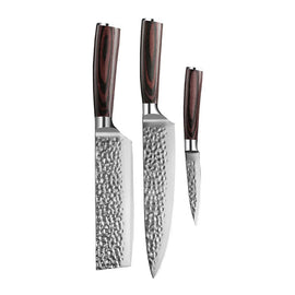 Shinrai Knives - Hammered RVS 3-delige Messenset - Koksmes + Nakiri + Schilmes Shinrai Knives - Hammered RVS 3-delige Messenset - Koksmes + Nakiri + Schilmes Messenset Shinrai Knives