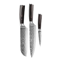 Shinrai Knives - Hammered RVS 3-delige Messenset - Koksmes + Santoku + Schilmes Messenset Shinrai Knives