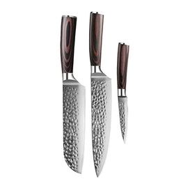 Shinrai Knives - Hammered RVS 3-delige Messenset - Koksmes + Santoku + Schilmes Shinrai Knives - Hammered RVS 3-delige Messenset - Koksmes + Santoku + Schilmes Messenset Shinrai Knives