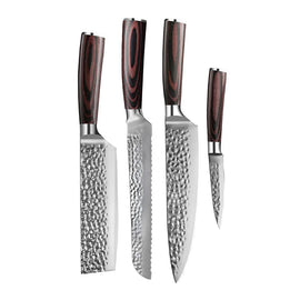 Shinrai Knives - Hammered RVS 4-delige Messenset - Koksmes + Broodmes + Nakiri + Schilmes Shinrai Knives - Hammered RVS 4-delige Messenset - Koksmes + Broodmes + Nakiri + Schilmes Messenset Shinrai Knives